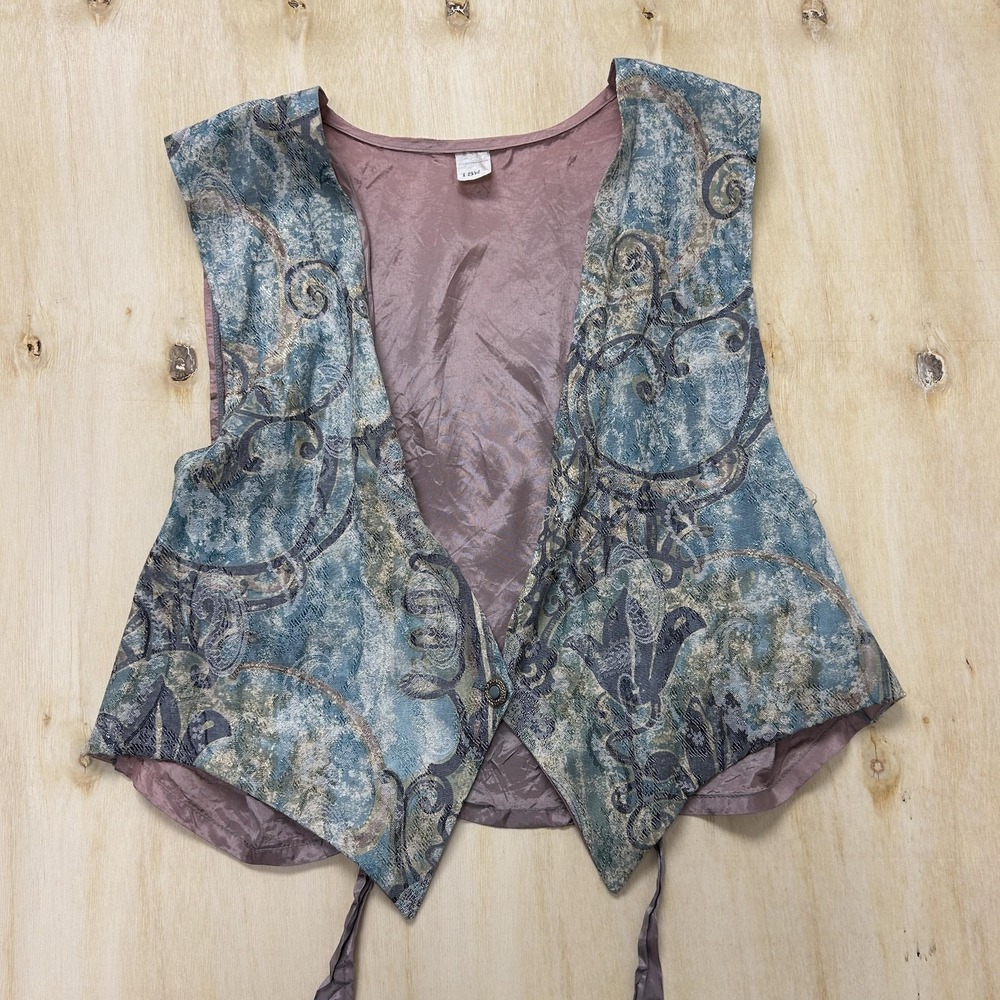 Vintage 90s Vest Womens 18W Blue Paisley One Button Lined Dressy Formal Evening